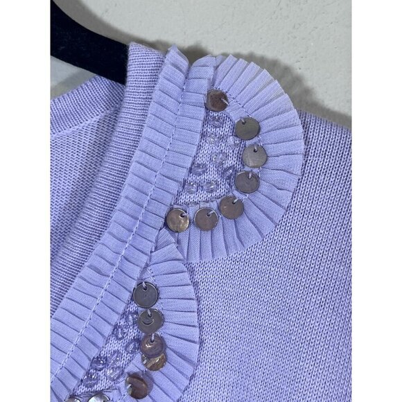Alfred Dunner Sequin Knit Sweater M Purple Cardigan Boho Western Preppy Classic - Picture 7 of 10
